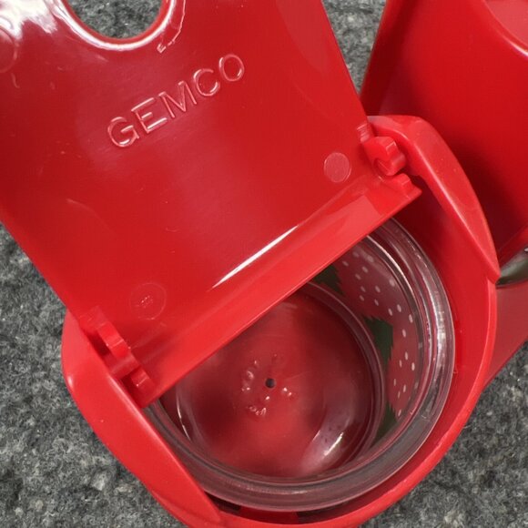 Vintage 1970’s Gemco Cream And Sugar Glass Set w/ Holder Spoon Christmas Trees - Picture 5 of 12